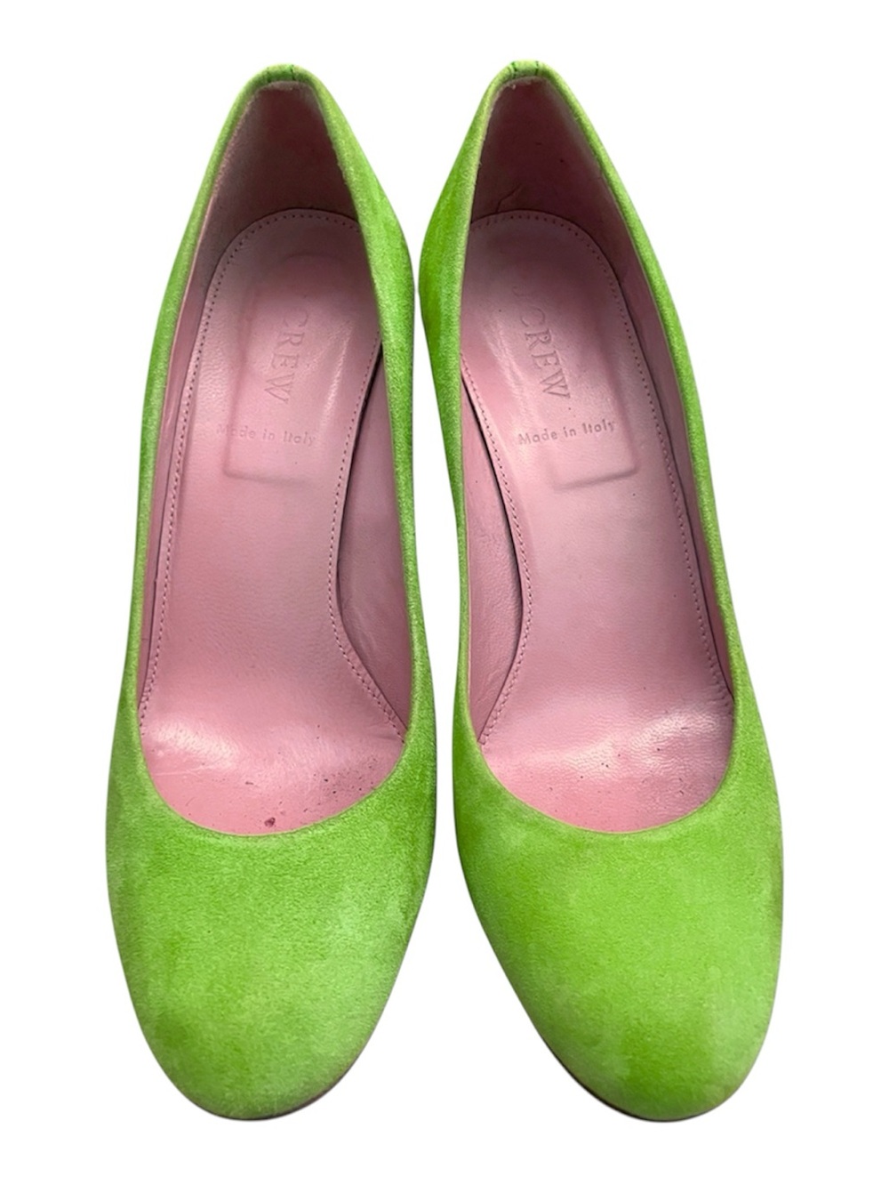 Beautiful J. Crew Pop Lime Green leather Suede Mid-Heel Pumps 7.5 Italy